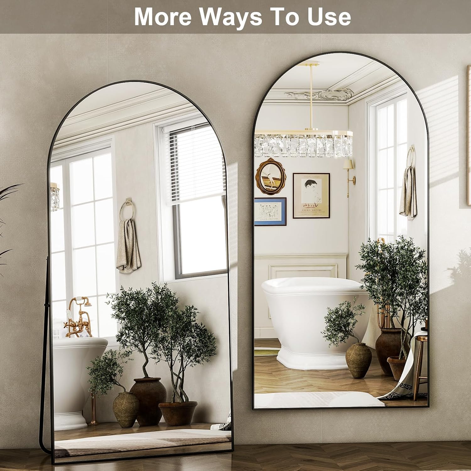 HARRITPURE 76'x46'Full Length Mirror - Arch Floor Mirrors with Aluminum Alloy Frame Free-Standing Wall Mounted or Leaning Large Bedroom Dressing Mirror,Black