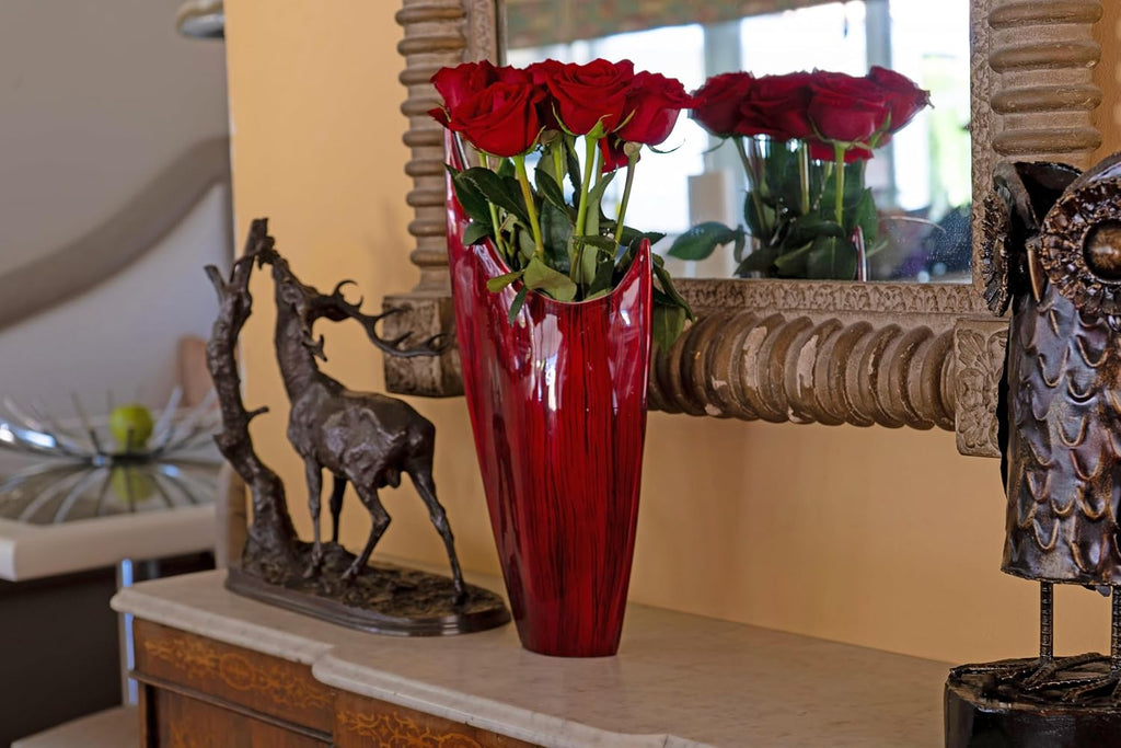 Modern Day Accents 3610 Red Acentuada Pointed, Aluminum, Glaze, Modern, Vase, Plants, Center Piece, Home, Office, Flower Arrangement, 8' L x 3' W x 18' H
