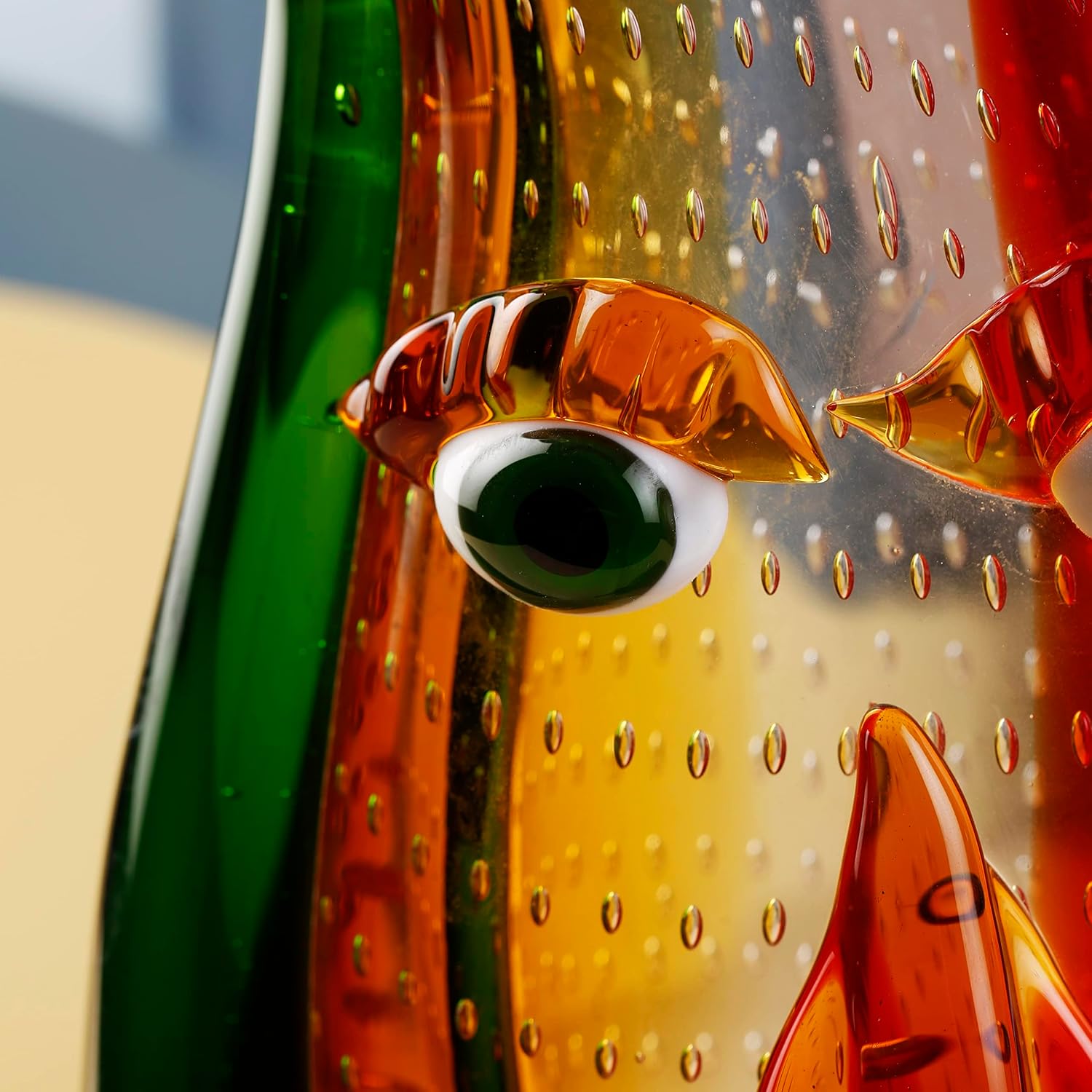 Yao Yuan Murano-Style Art Glass Vase with a Face - 12.6' Tall Mouth-Blown Artistic Sculpture with Vibrant Colors & Accents - Rich Colored Home Décor