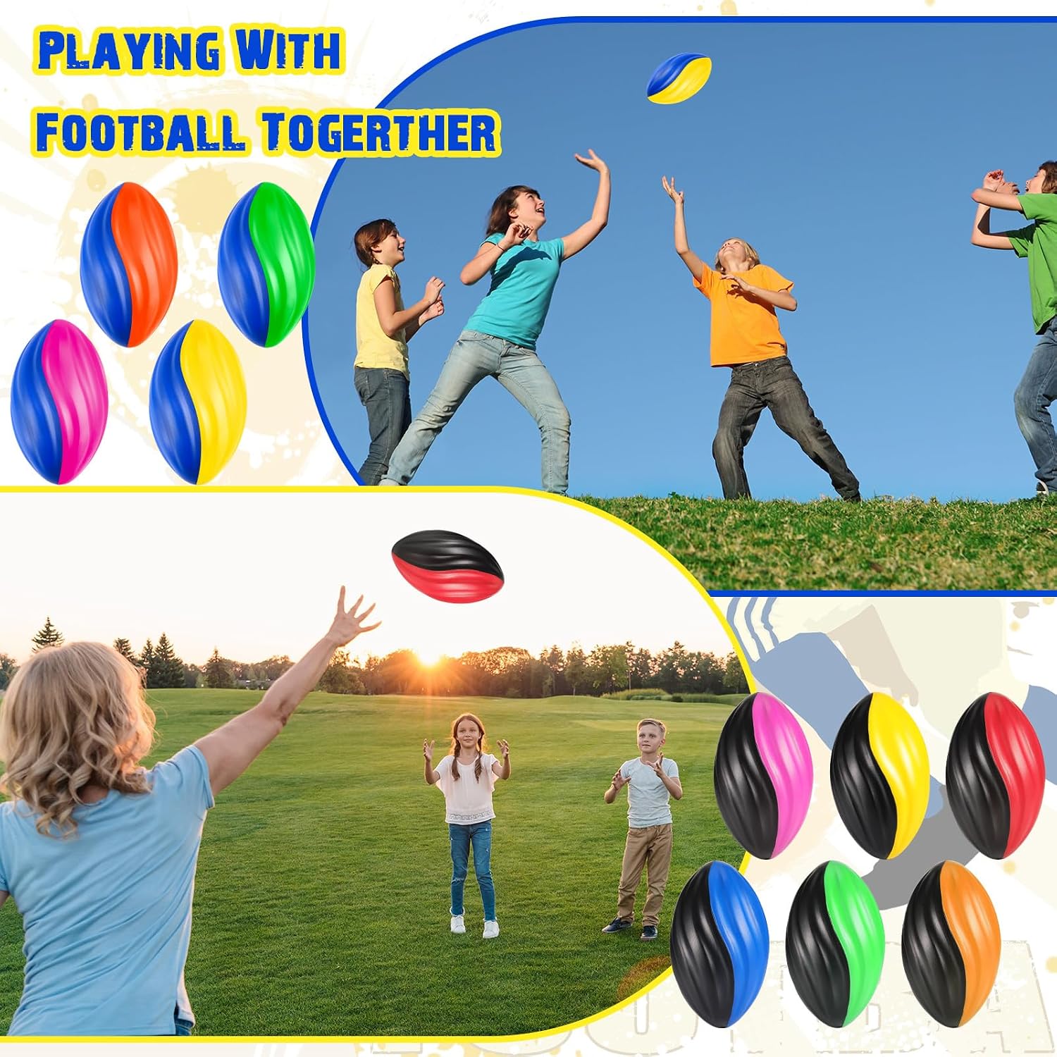 Jerify 100 Pcs Mini Footballs for Kids Spiral Foam Football Bulk 5 Inch Soft Small Waterproof Foam Ball Sports Birthday Toddler Football for Indoor and Outdoor Game (Assorted Color)