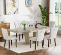 Henf 7 Pieces Extendable Dining Table Set for 6, 63'-79' Faux Mars Kitchen Table Set with 6 Beige Chairs, Faux Marble Expandable Dining Room Tables Set for 6,Modern Dinner Tables Set for 6