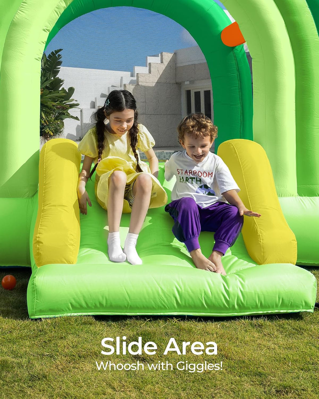 Outfunny Bounce House with Slide, Inflatable Bouncy House for Kids 3-12 w/Ball Pit, Outdoor & Indoor, Bounce Area 8'x8', Capacity 400 lb - Green