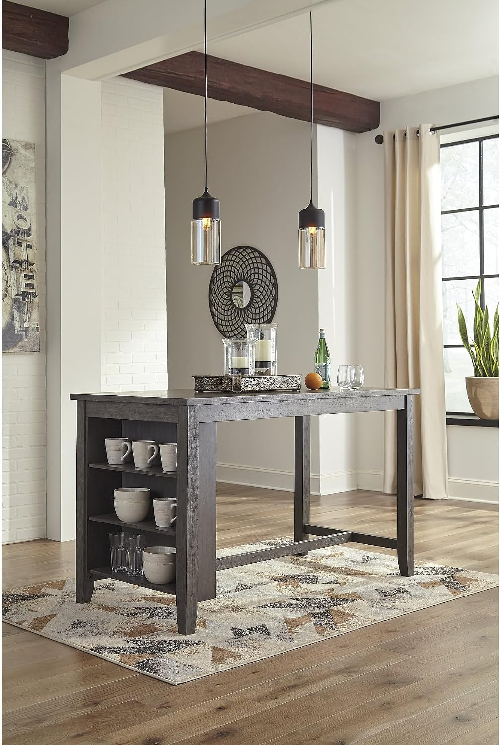 Signature Design by Ashley Caitbrook Dining Table, Counter Height Table With Shelves, Wood Construction In Antiqued Gray Wash, Space‑Saving For Small Rooms And Kitchens