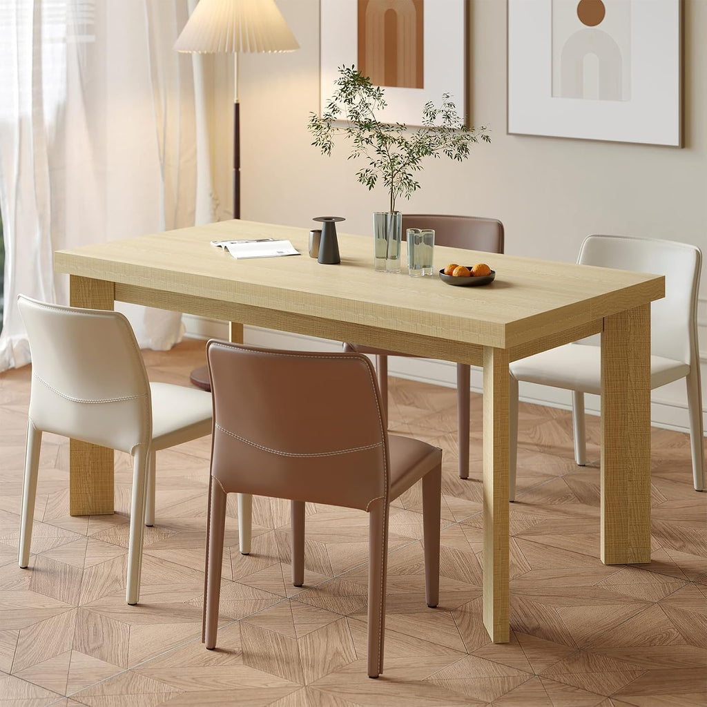 Bigbiglife 63 Inch Dining Table for 6, Indoor Outdoor Dining Table with Wood Legs, Kitchen Table with Large Tabletop, Rectangular Dinner Table for Dining Room, Living Room, Kitchen, Natural