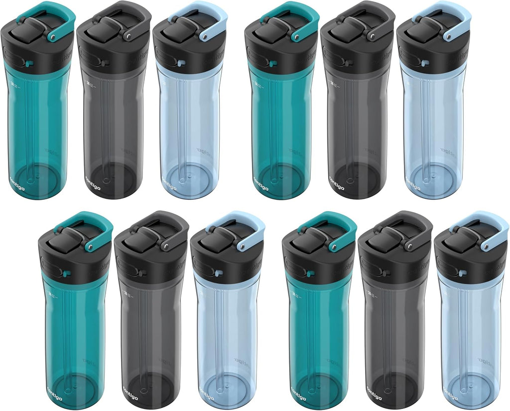 Contigo AUTOSPOUT Water Bottle, 24 oz | Leakproof Design | Juniper/Sake/Glacier | Pack of 12