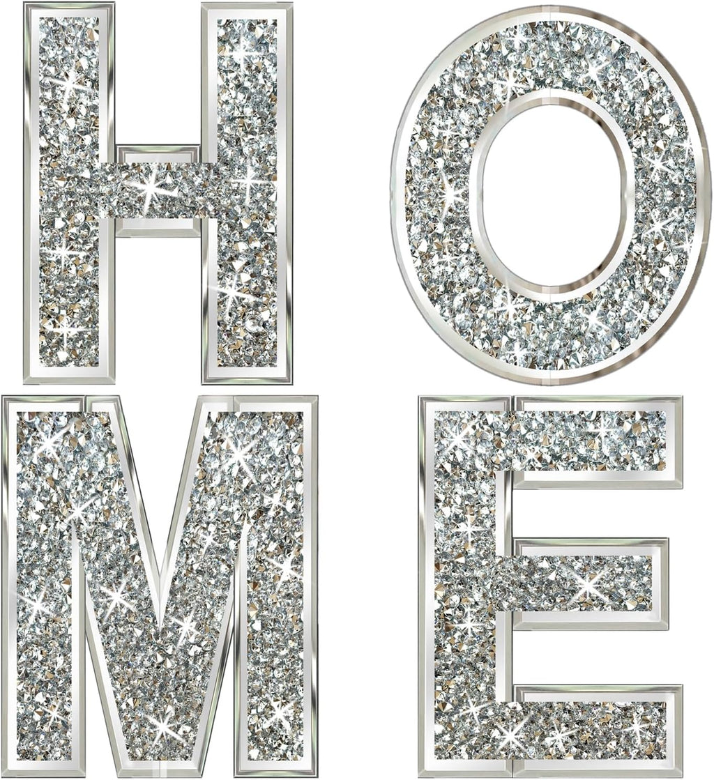 ZOLAPI 4 pcs Independent Letters Home. Crystal Diamond Letters. Silver Mirror Glass Home Decoration for Wall, Fireplace, Bookshelf and Table., 14 inch (H)