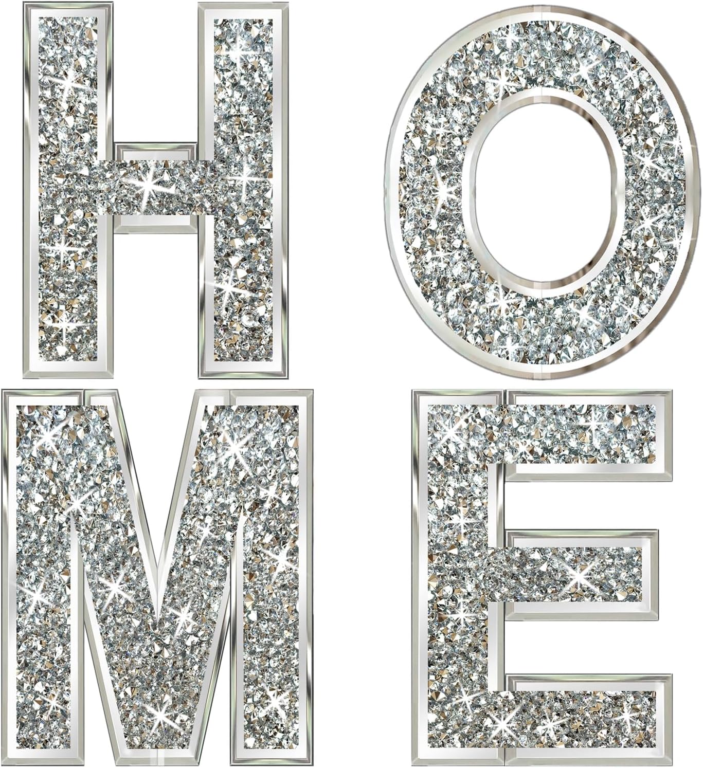 ZOLAPI 4 pcs Independent Letters Home. Crystal Diamond Letters. Silver Mirror Glass Home Decoration for Wall, Fireplace, Bookshelf and Table., 14 inch (H)