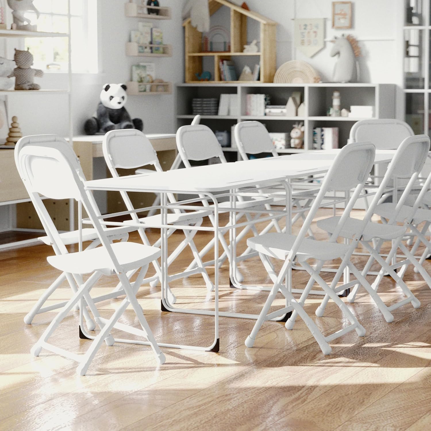 Flash Furniture Timmy Kids Plastic Folding Chairs for Pre-K through Kindergarten, Children's Folding Chairs for Daycare and Events, Set of 10, White