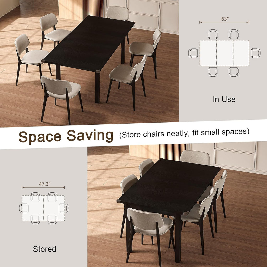 Einhomn Modern Extendable Dining Table for 4-6, 63' Farmhouse Kitchen Table, Rectangular Dining Room Tables for Dining, Kitchen, Office, Living Room, Wooden Tables, Space Saving (Black)