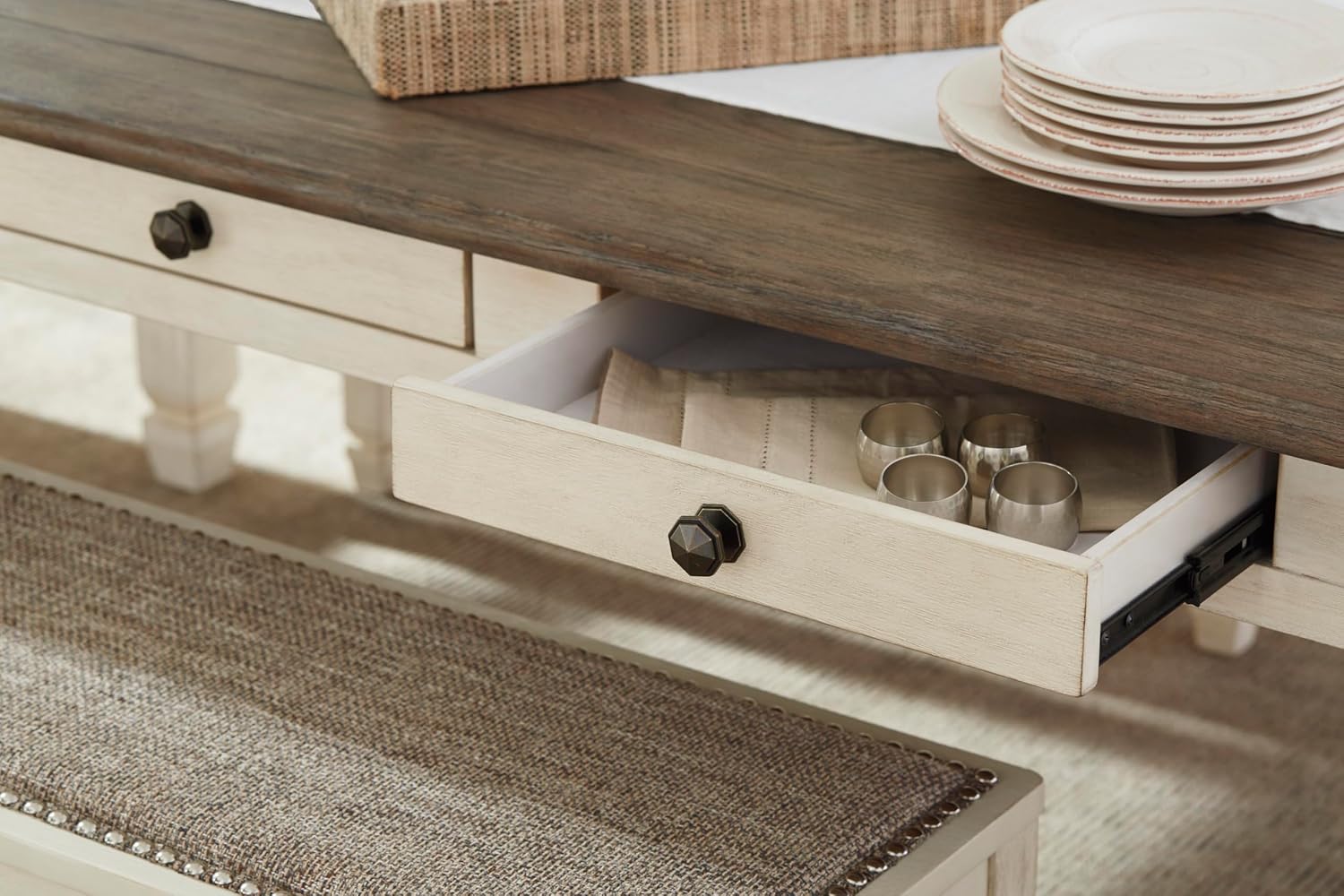 Signature Design by Ashley Bolanburg Dining Table, 2-Tone Farmhouse Style With 6 Built-In Storage Drawers, Wood & Engineered Wood Construction, Seats Up To 6, White/Brown