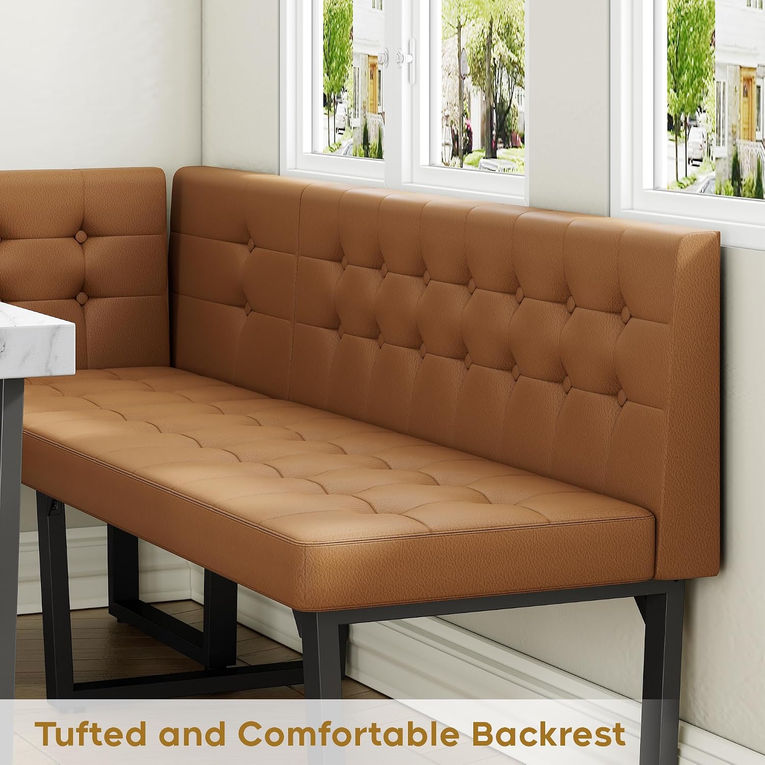 XIAO WEI Corner Dining Table Set for Small Spaces, 72 Inch Breakfast Nook with Storage Banquette, 5 Piece Dining Set with Upholstered Bench, Modern Caramel Brown