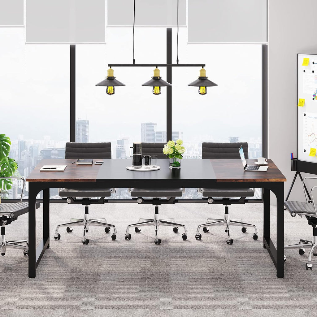 Tribesigns Conference Table, 6FT Meeting Seminar Table Rectangular Meeting Room Table, 70.8L x 31.5W x 29.5H, Rustic Brown/Black