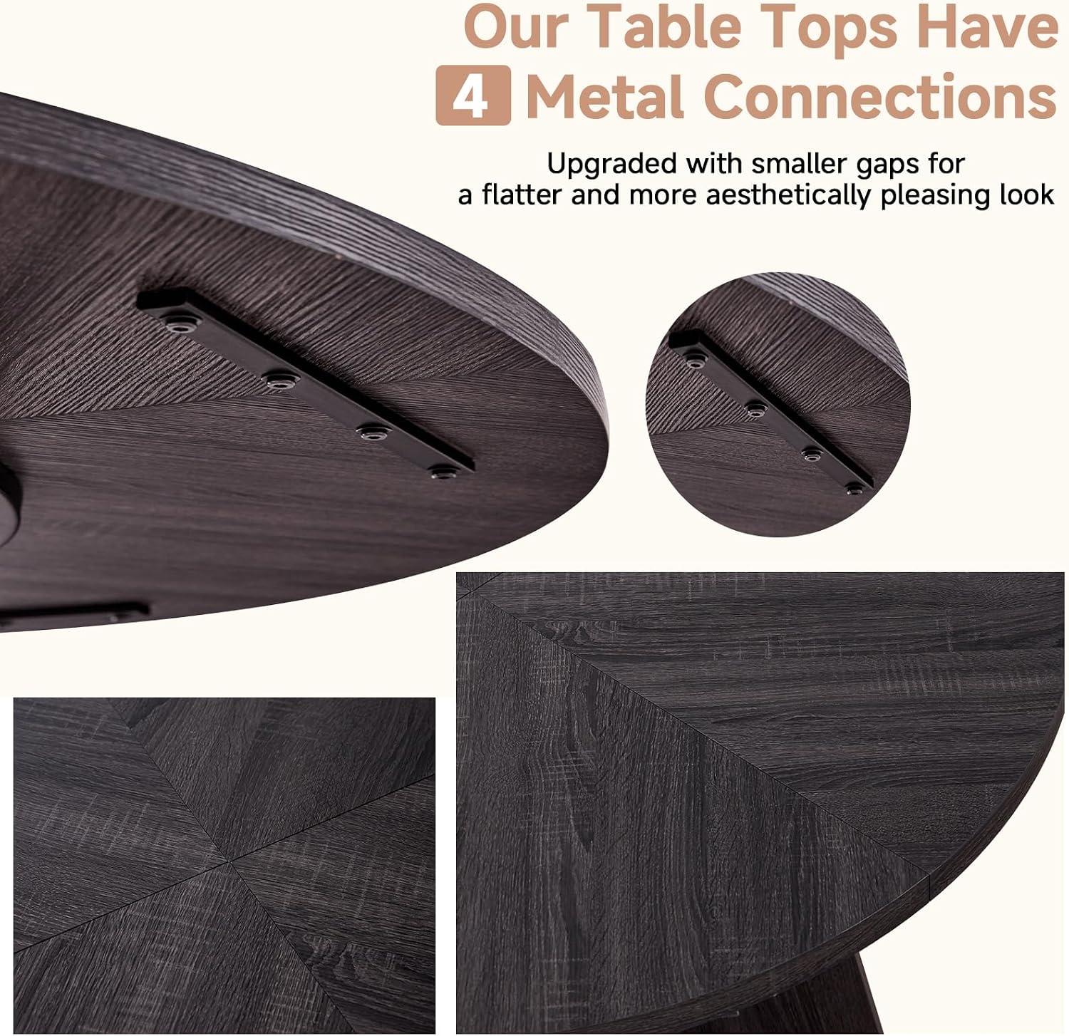 47' Round Dining Table Set for 4 with Chairs Kitchen Table and Chairs Set Mid-Century Modern Chair with Metal Leg for Apartment Living Room(Dark Gray Table with 4 Beige Chairs)
