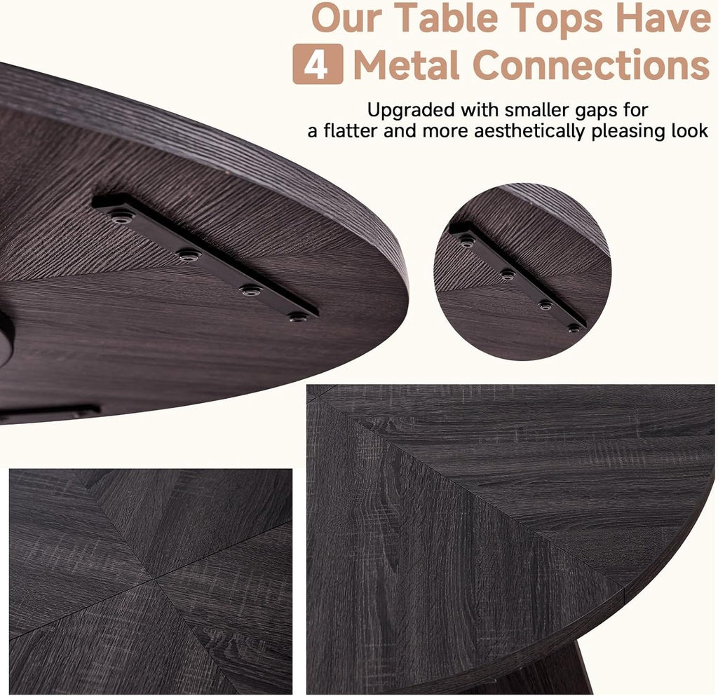 47 inch Round Dining Table Set for 4 with Chairs Kitchen Table and Chairs Set Mid-Century Modern Round Wood Kitchen Tables with Upholstered Synthetic Leather Chairs Set of 4
