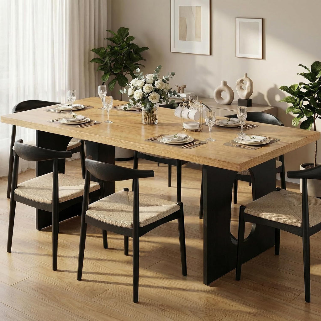 71' Long Dining Table for 6-10 People - Farmhouse Kitchen Table with Extra Thick Tabletop & Heavy-Duty Metal Legs, Sturdy Rectangular Table for Dining Room, Conference Room, Office, Natural + Black