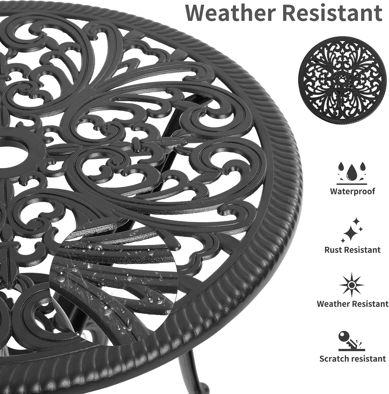 HOMEFUN Bistro Table and Chairs Set of 2 Outdoor 3 Piece Patio Set with Cushion Butterfly Pattern Cast Aluminum Bistro for Garden Balcony, Durable Rust All-Weather Resistance