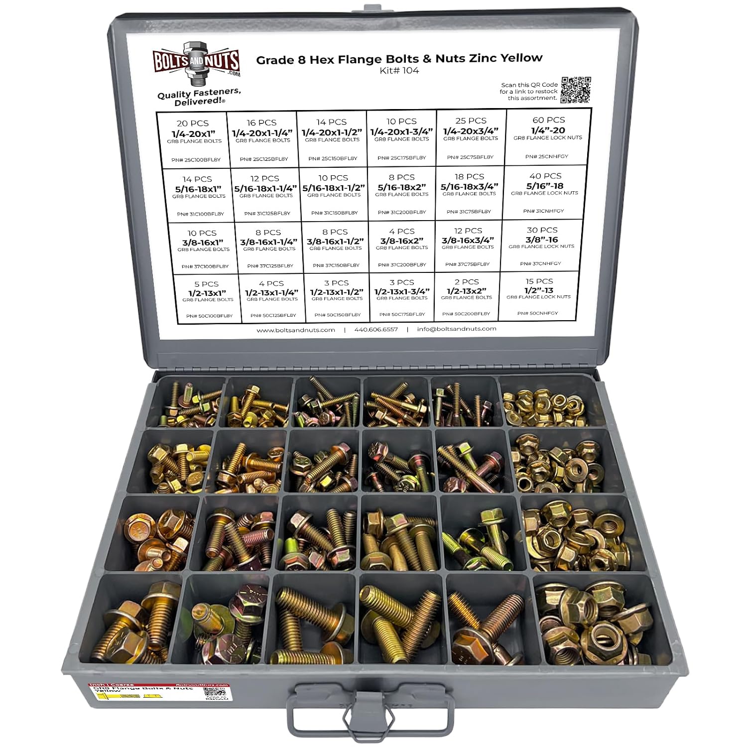 Grade 8 Hex Cap Flange Frame Bolt Yellow & Locking Flange Nuts Assortment Kit - 352 Pieces!
