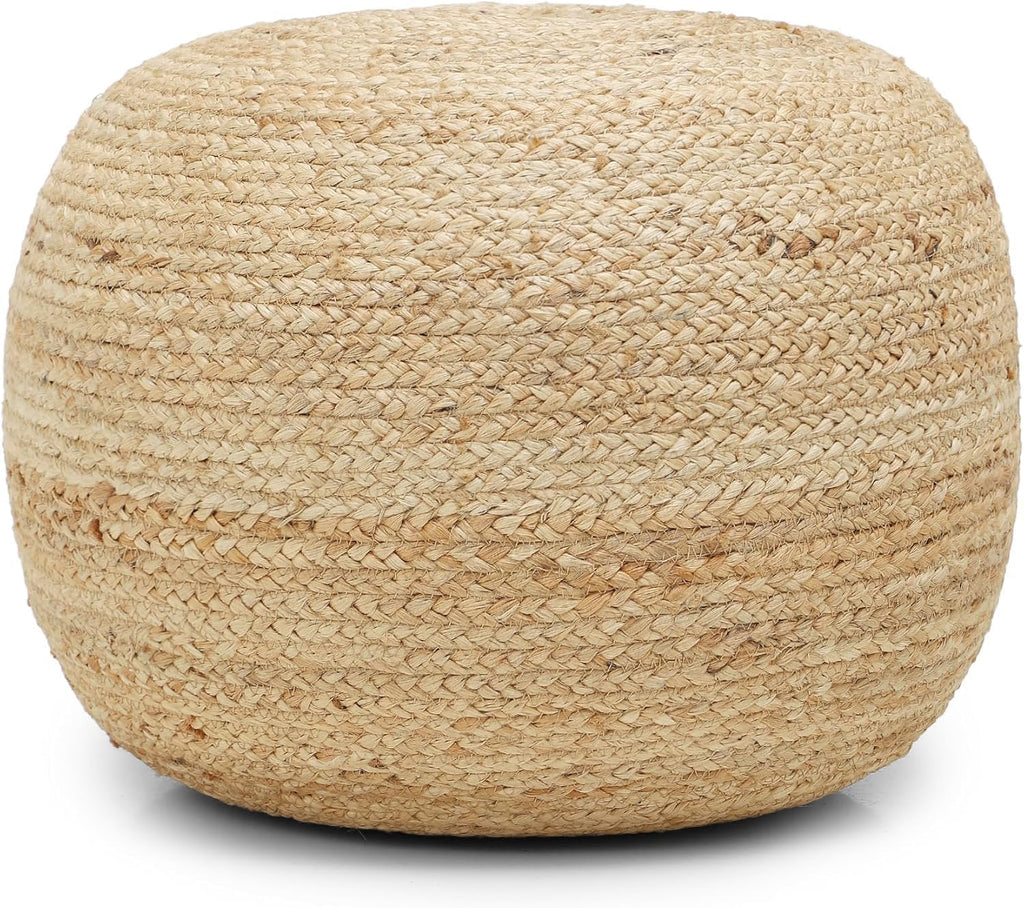 · REDEARTH · Jute Circular Pouf Ottoman - Braided Pouffe Accent Sitting Round Footrest for Living Room, Bedroom, Nursery, kidsroom, Patio, Gym; 100% Jute Set of 2 (19.5'X19.5'X14'; Jute Natural)