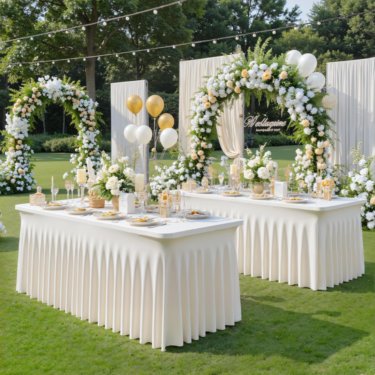 Besutolife 8 Pack Ivory Spandex Tablecloth for 6ft Rectangle Tables Fitted Table Cloth Stretch Table Covers Skirt 6ft Rectangular Tablecloths for Banquet Parties Wedding Decorations