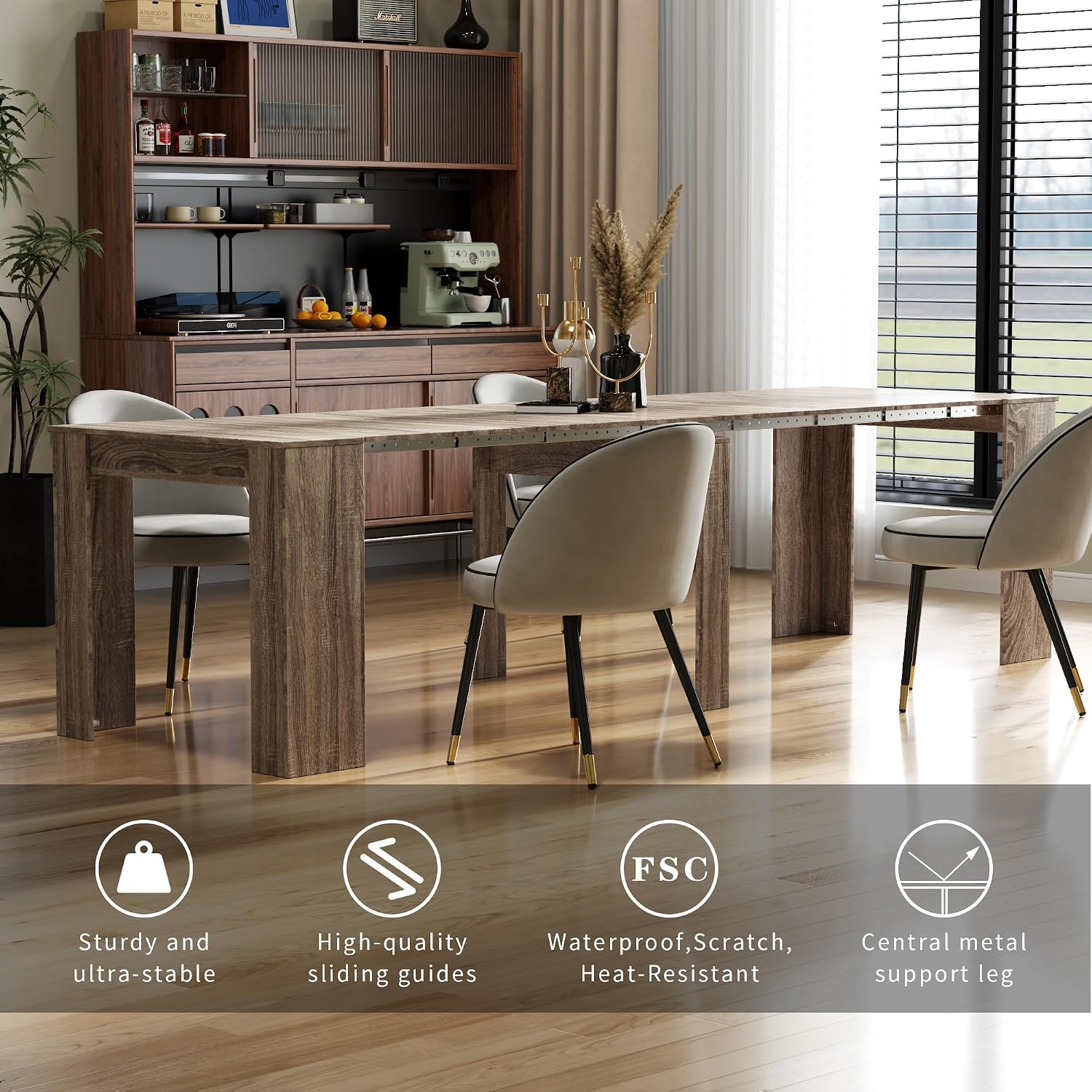 Transformer Dining Table, Extendable Console to Dining Table for 12 People, Folding Space Saving Dining Room Table Multipurpose Use, Grey