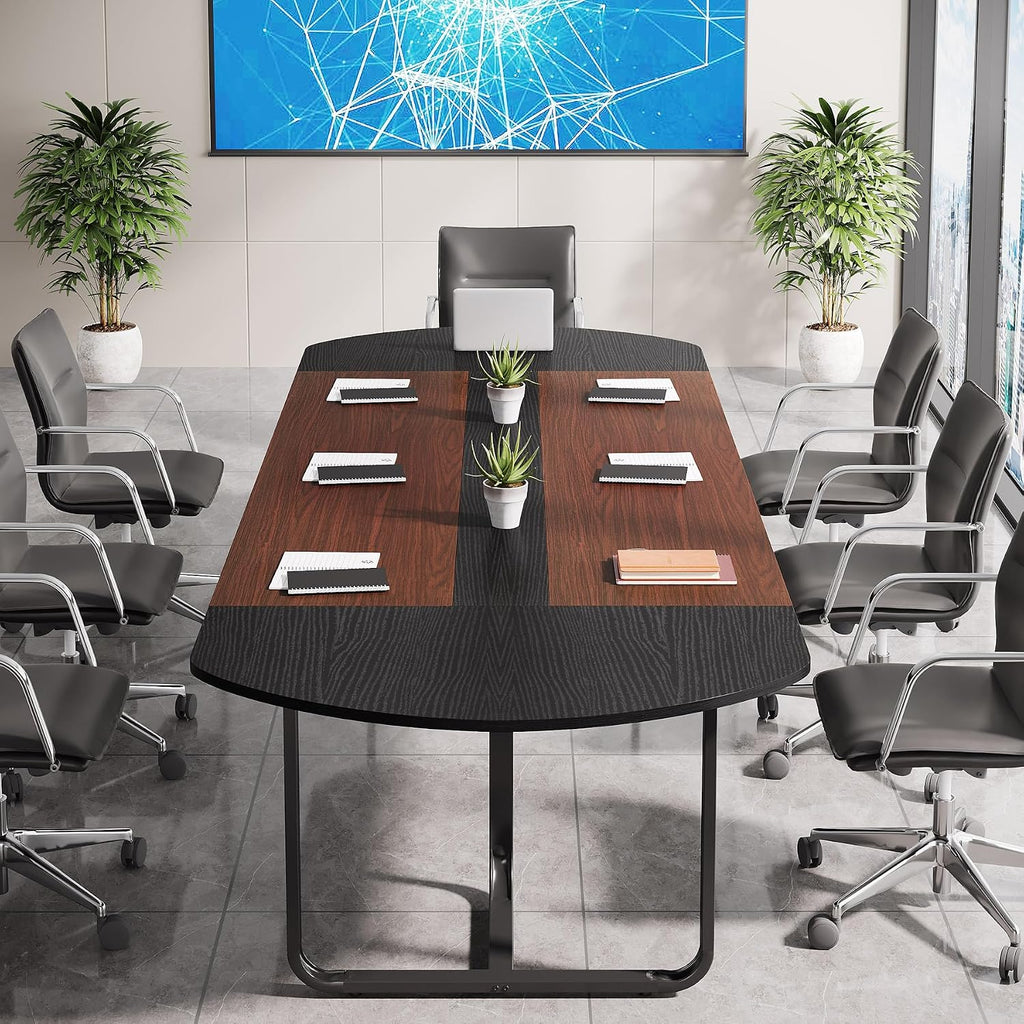 Tribesigns 6FT Conference Table, Large Conference Room Table, Modern Oval Shaped Meeting Table for Seminar, Office Meeting Walnut & Black