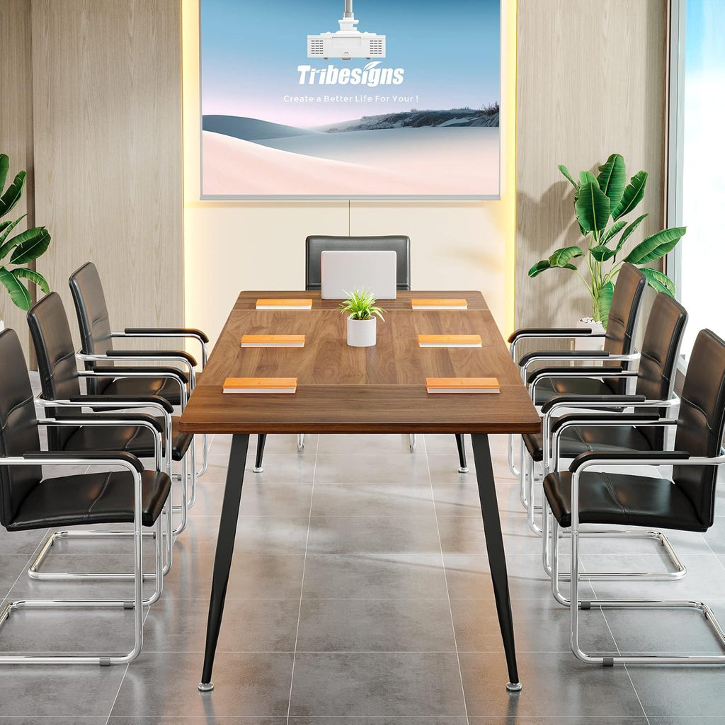 Tribesigns 6FT Conference Table, Rectangular Meeting Room Tables, Modern Industrial Seminar Table Boardroom Desk with Metal Legs for Office, 70.8'' L x 31.5'' W x 29.5'' H (Brown and Black)