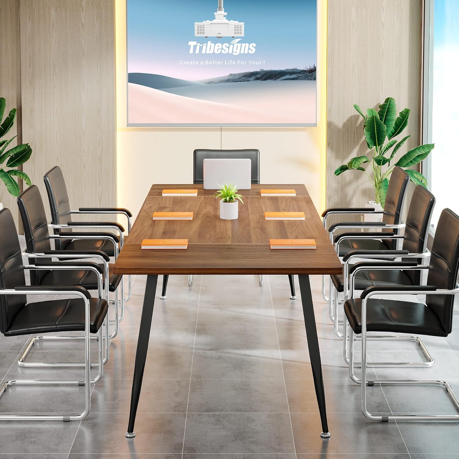 Tribesigns 6FT Conference Table, Rectangular Meeting Room Tables, Modern Industrial Seminar Table Boardroom Desk with Metal Legs for Office, 70.8'' L x 31.5'' W x 29.5'' H (Brown and Black)