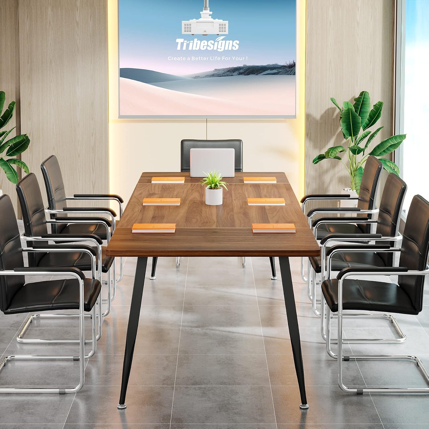 Tribesigns 6ft Conference Table for 6, Modern Conference Room Table with Metal Legs, Rectangular Meeting BoardroomTable for Office, Breakroom, Seminar, Podcast