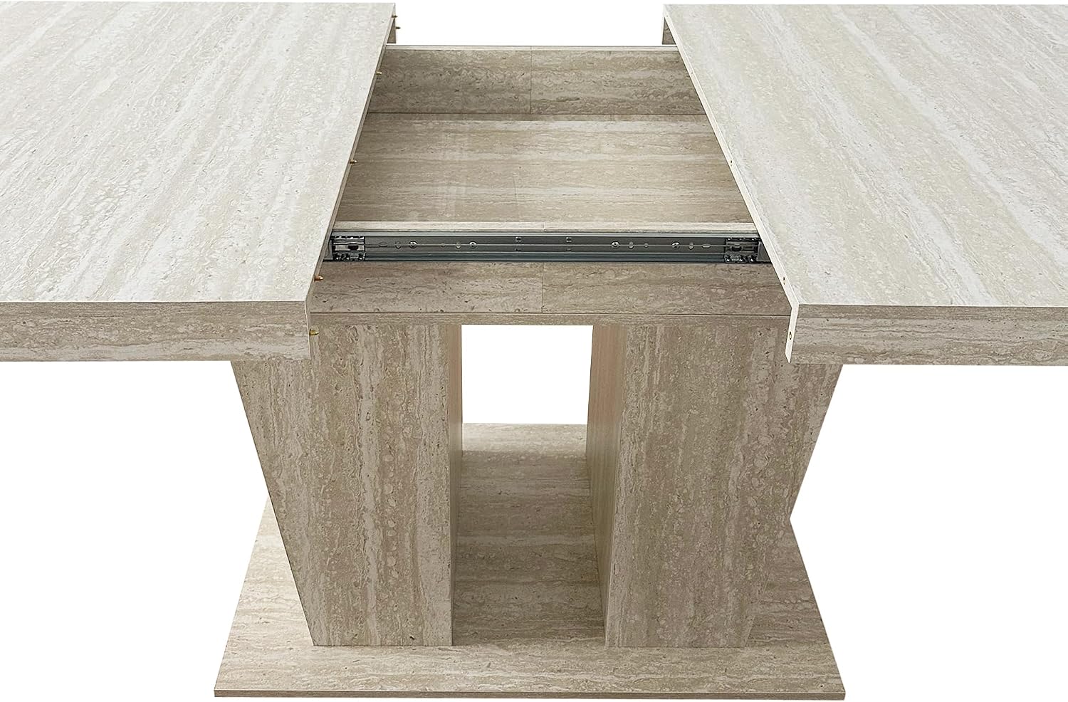 78.74'' Extendable Rectangular Dining Table for 4-8, Modern Mid-Century Wood Expandable Kitchen Dinner Conference Table for Living Room Office, Veined Travertine Pattern, Beige