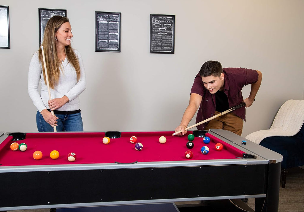 Hathaway Triple Threat Multi Game Table – Space-Saving Rotating Playfield for 6ft Pool Table, Air Hockey Table, & Table Tennis - 3 in 1 Game Table with Complete Accessories & Display Rack