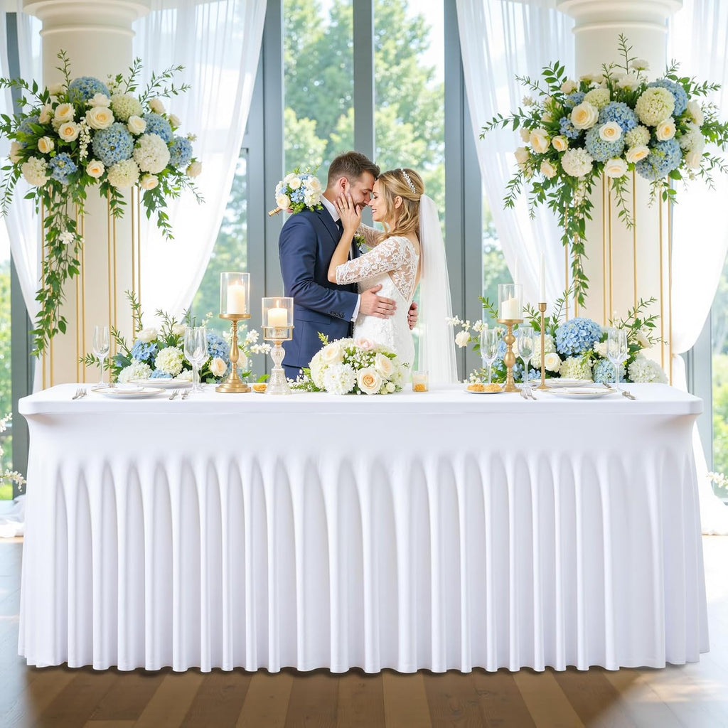 gogoparti 6 Pack Spandex White Fitted Table Cloth for 8ft Rectangle Tables White Stretch Tablecloth Table Covers Skirt Banquet Wrinkle Free Tablecloths for Parties Wedding