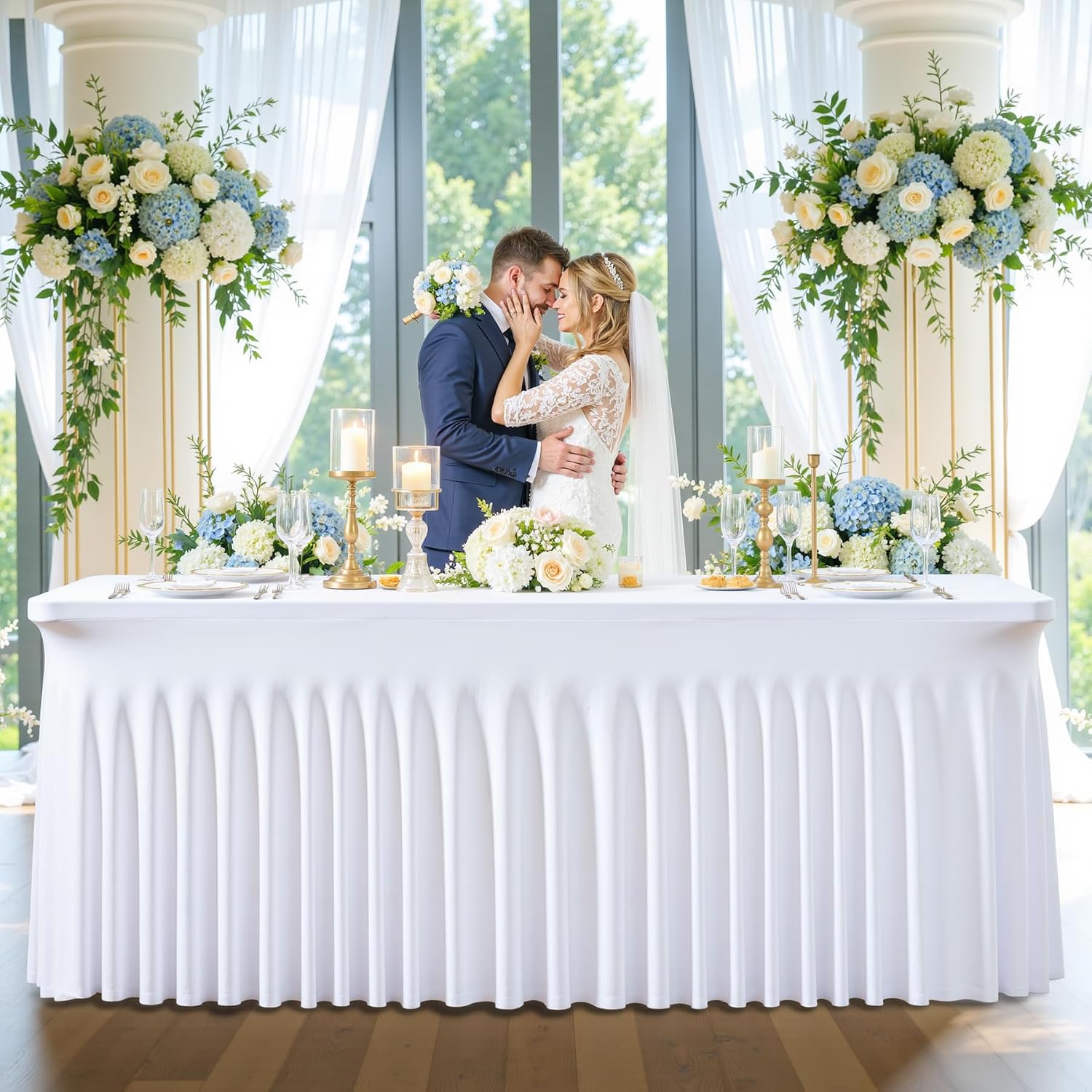 gogoparti 8 Pack Spandex White Fitted Table Cloth for 6ft Rectangle Tables White Stretch Tablecloth Table Covers Skirt Banquet Wrinkle Free Tablecloths for Parties Wedding