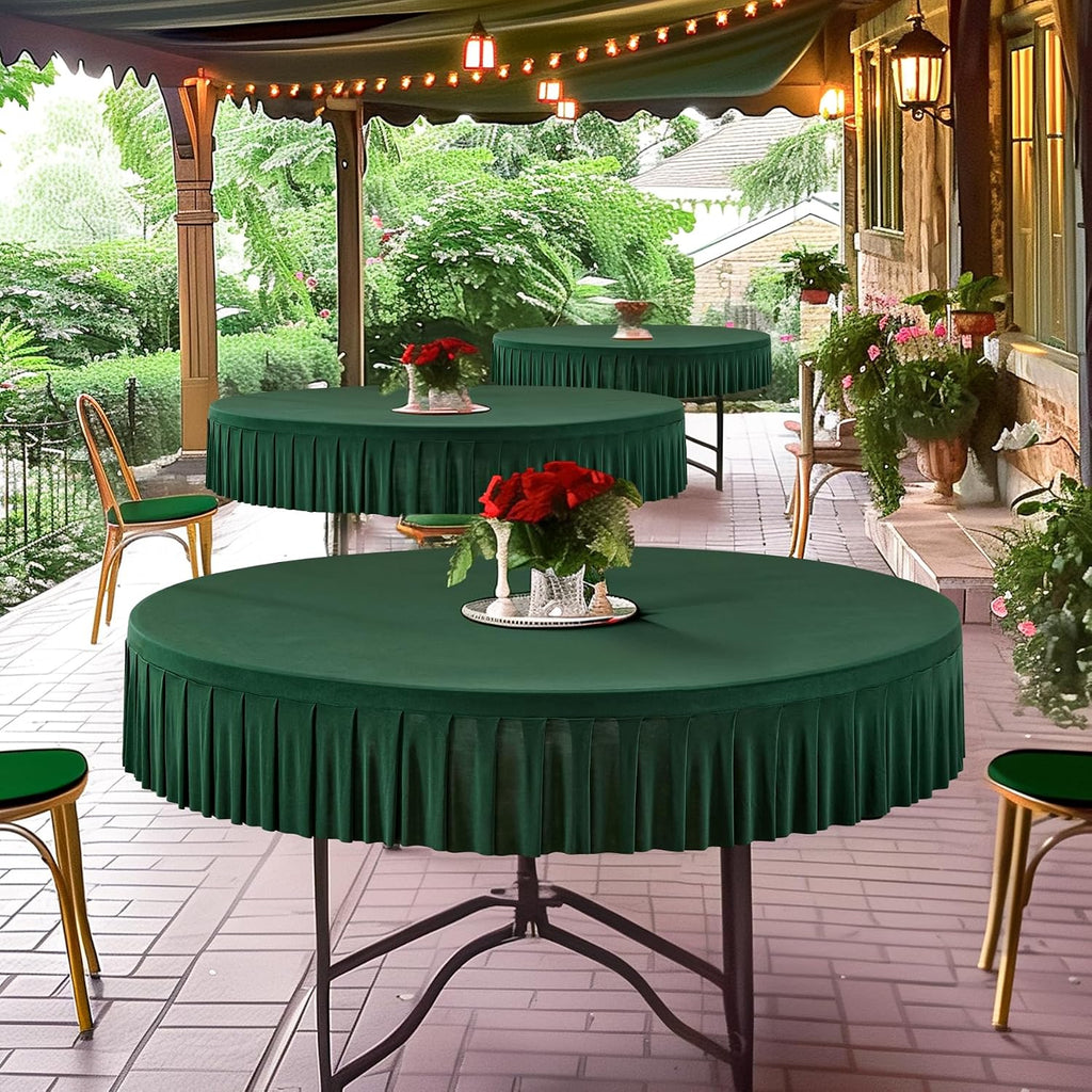 6 Pack 72 inch Green Spandex Round Tablecloths, Stretchy Fitted 6FT Round Table Cloths Wrinkle Free Table Covers with Skirt for Christmas Wedding Banquet Birthday Party