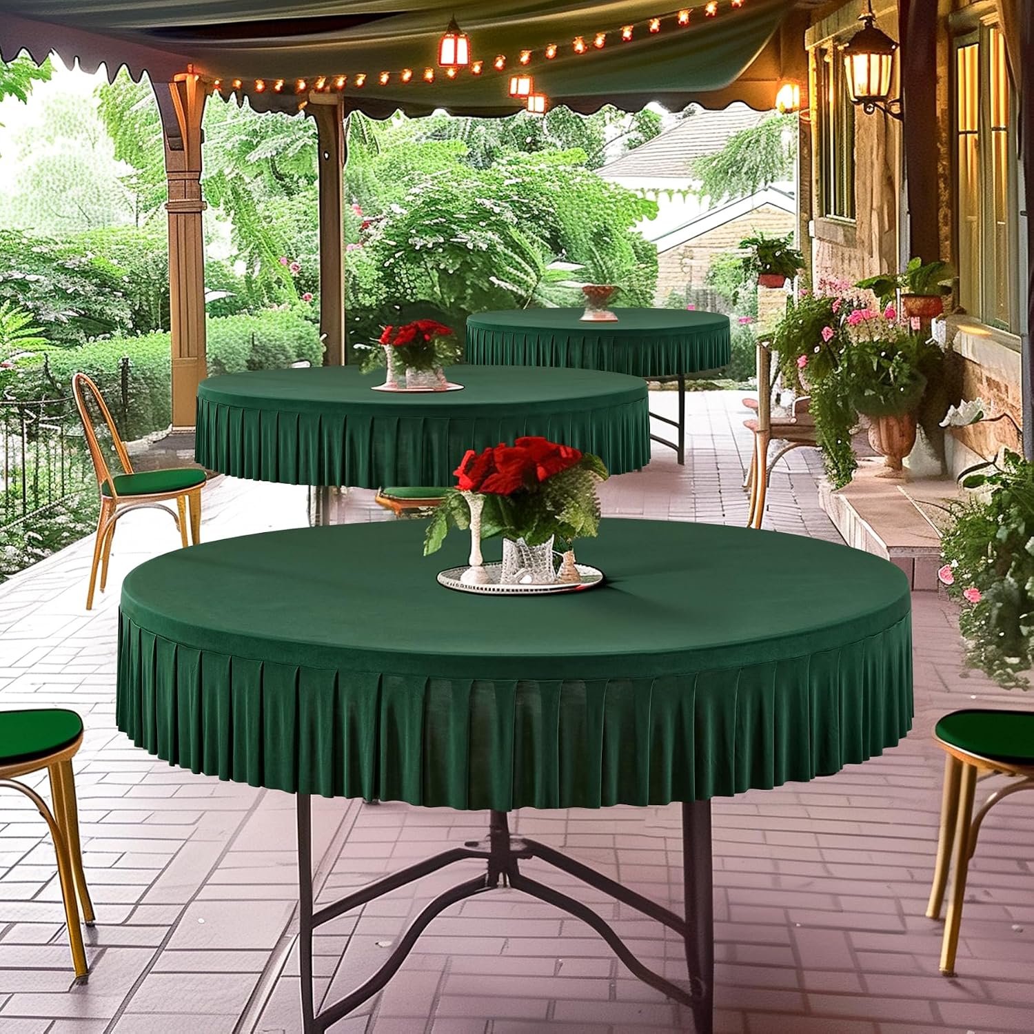 6 Pack 72 inch Green Spandex Round Tablecloths, Stretchy Fitted 6FT Round Table Cloths Wrinkle Free Table Covers with Skirt for Christmas Wedding Banquet Birthday Party
