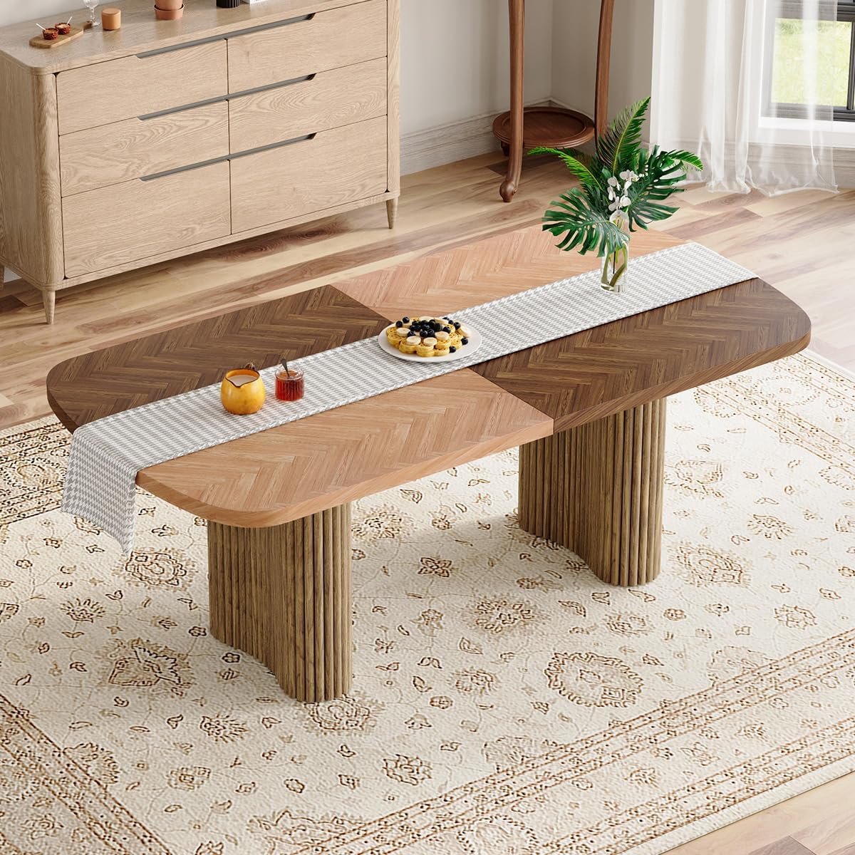 78.7' Extra Long Dining Table for 6-10 People, Modern Kitchen Table with Fluted Bases,Farmhouse Rectangular Dining Table for Dining Room, Kitchen, Living Room