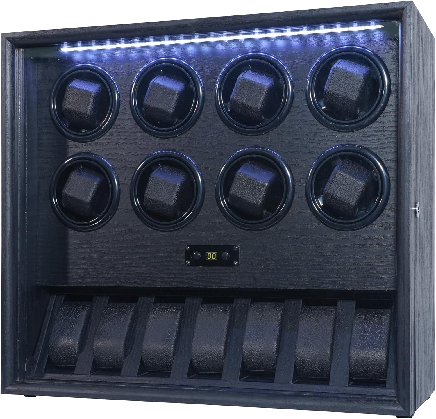 Watch Winder for 2/4/6/8 Automatic Watches, Watch Rotator for Rolex 15 Rotation Modes Display Box White Light, Watches Winder Case with USB-C Adapter, Present for Men Quiet Mabuchi Motor(≤5db)
