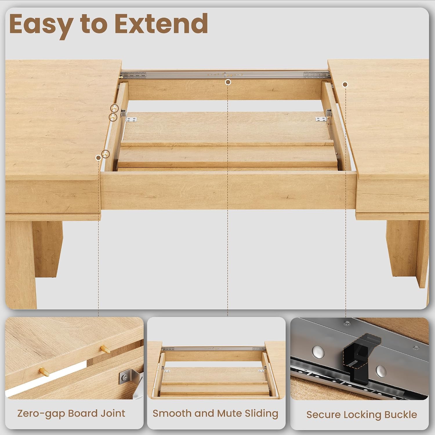 GarveeHome 63 in-86.6 in Extendable Dining Room Table for 6-10, Farmhouse Kitchen Tables w/Wooden Sturdy Frame, Large Rectangular Dinner Table for Dining Room, Kitchen