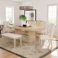 Merax 78 Inch Extendable Dining Table Set with 18inch Removable Leaf, Wood 6-Piece Dining Table Set with 4 Upholstered Dining Chairs & 1 Dining Bench, Natural