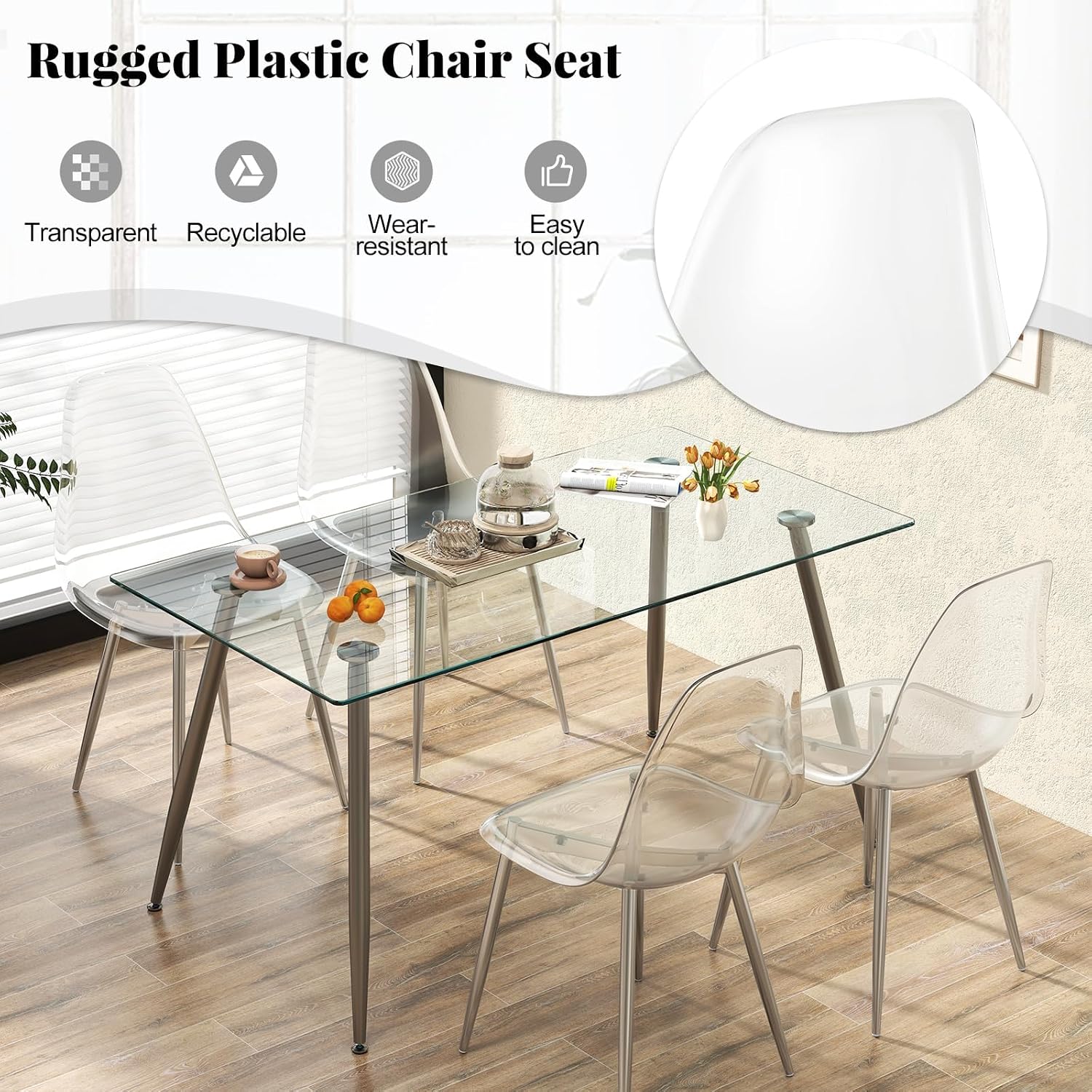 Tangkula Dining Table Set for 4, Modern Kitchen Table and Chairs, Glass Table and Chairs Set of 4 for Small Living Room, Kitchen