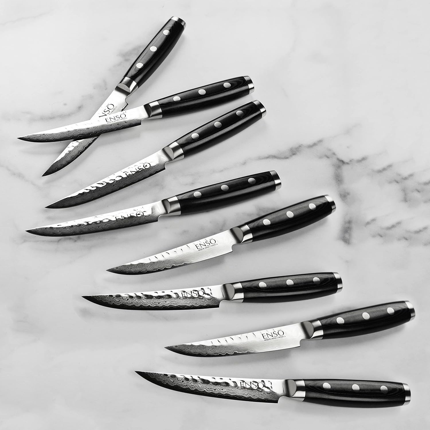 Enso Knife Set - Made in Japan - HD Series - VG10 Hammered Damascus Japanese Stainless Steel with Gray Ash Knife Block - 25 Piece