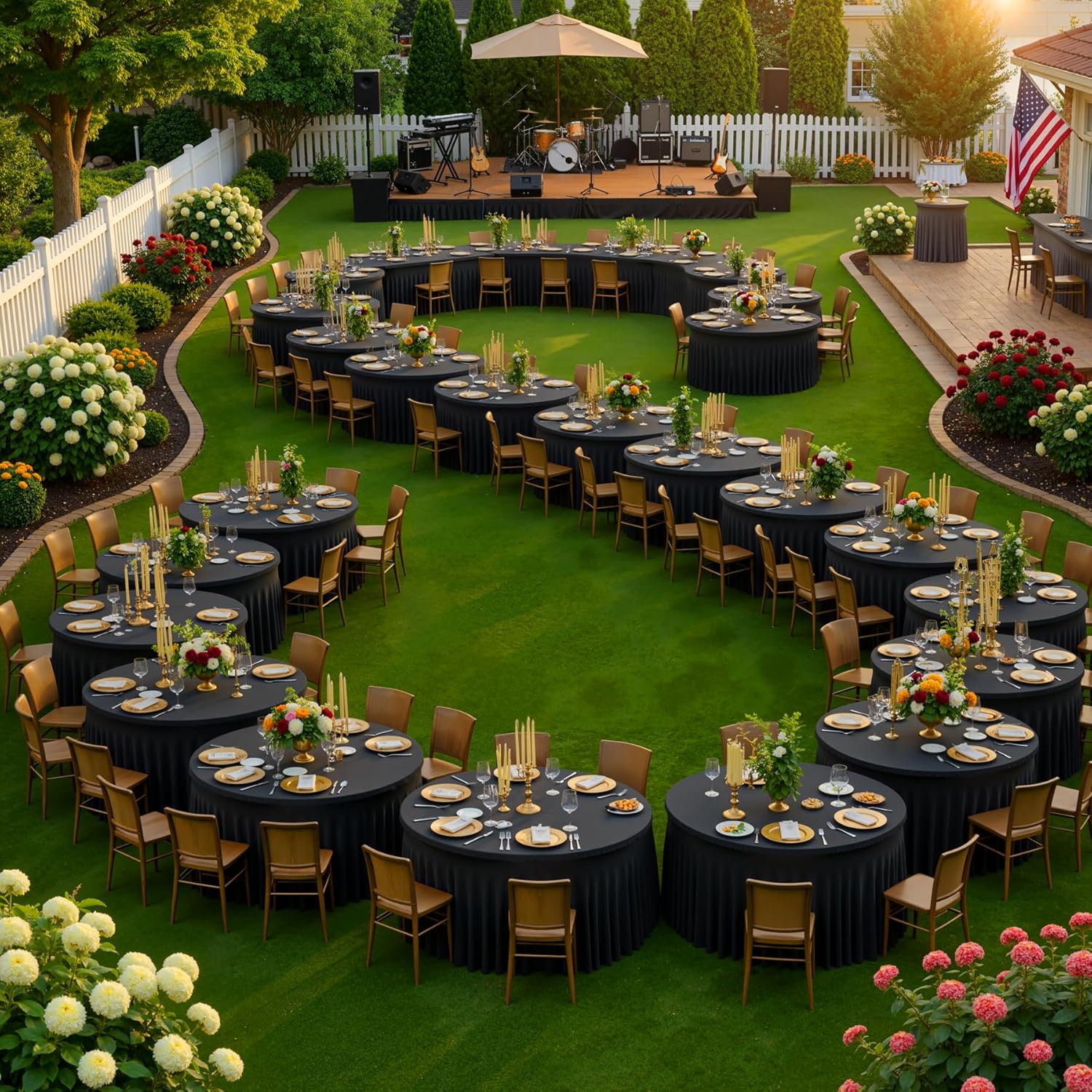 8 Pack Spandex Black Round Tablecloths for 72inch Table, Wrinkle Free 132inch Stretchy Fitted 6ft Round Table Cloth Covers with Skirt for Wedding Birthday Graduation Parties Banquet Events