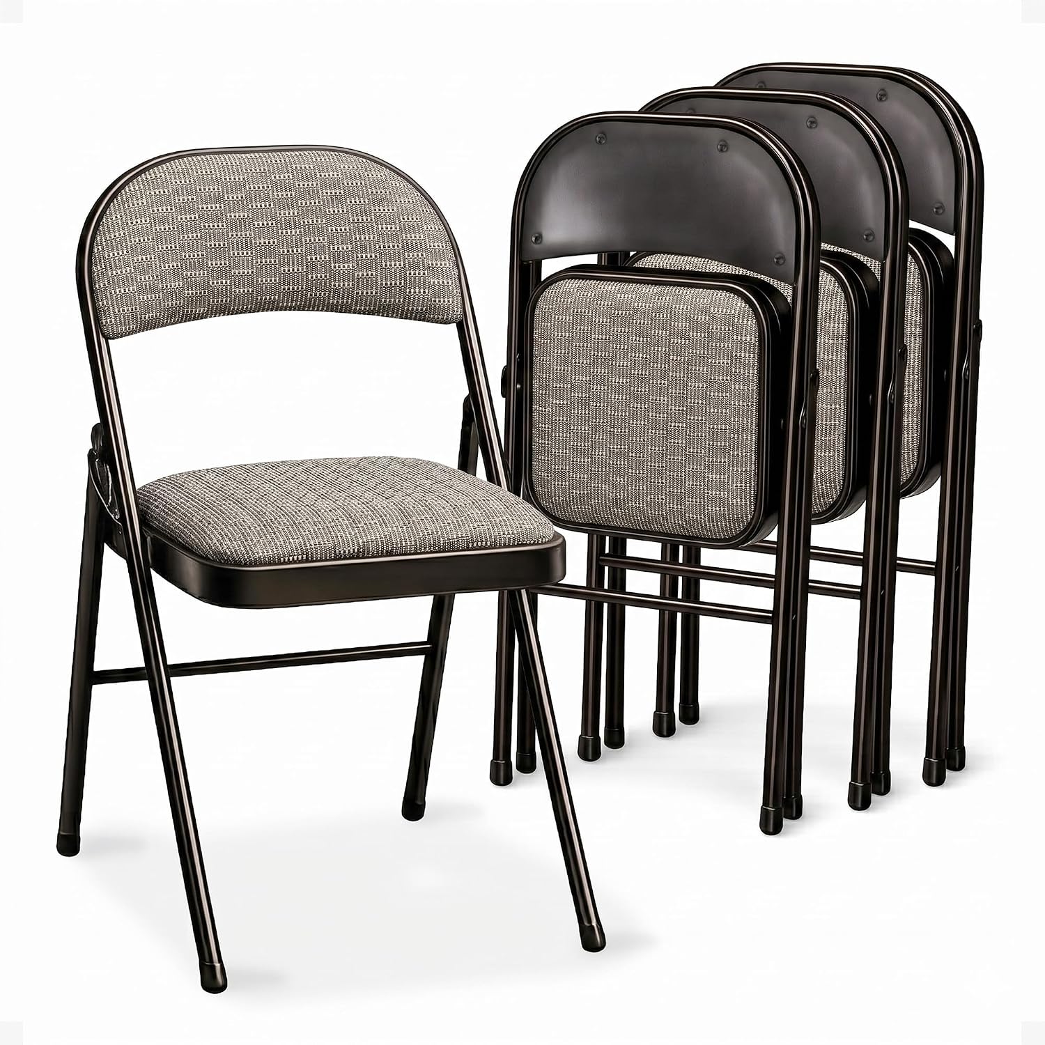MECO 4-Pack Portable Padded Foldable Chairs, Lightweight and Cushioned Metal Fabric Folding Chair, Sudden Comfort, Black - Compact and Collapsible Furniture for Indoor and Outdoor Use