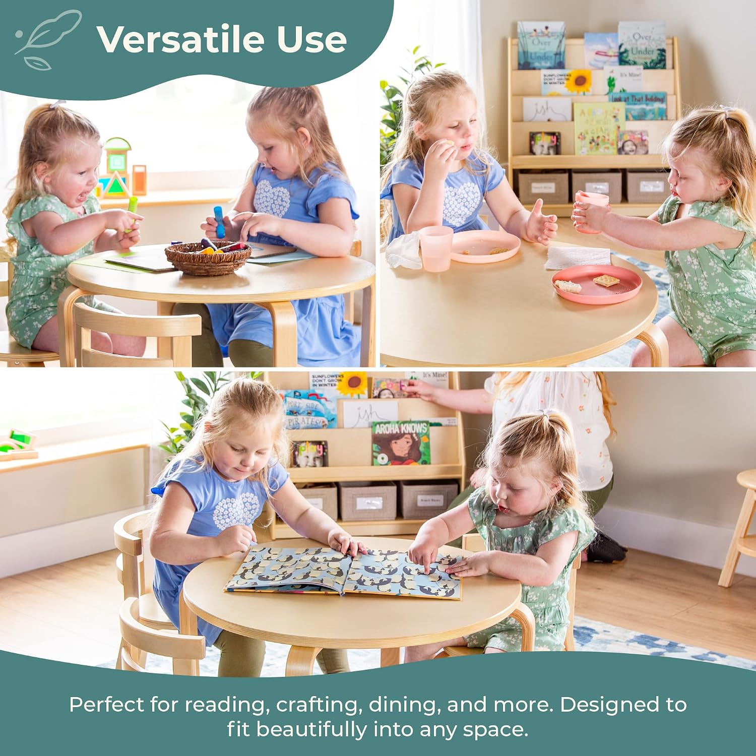 Guidecraft Nordic Table and Chair Set-White: Wood Round Table for Kids w/ 4 Chairs, Kids Furniture for Playroom & Bedroom | Classroom & Daycare Montessori Toddler Activity Desk for Crafting & Writing