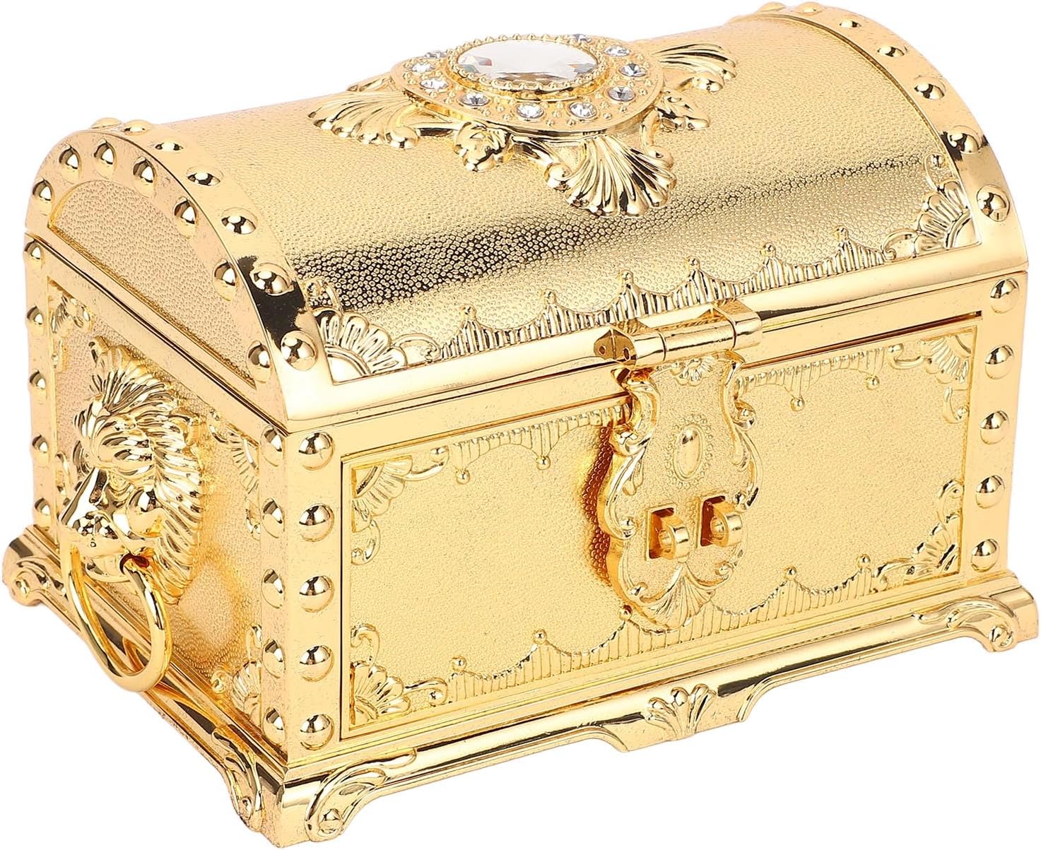 Vintage Metal Jewelry Box Drawer Type Earring Necklace Bracelet Organizer Decorative Box with Lock for Home (Gold)