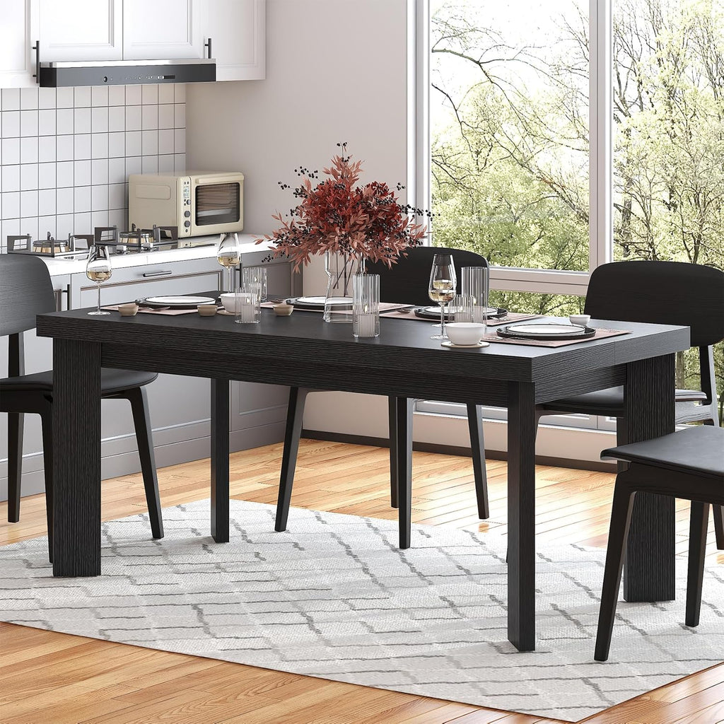 Bigbiglife 63 Inch Dining Table for 6, Indoor Outdoor Dining Table with Wood Legs, Kitchen Table with Large Tabletop, Rectangular Dinner Table for Dining Room, Living Room, Kitchen, Black
