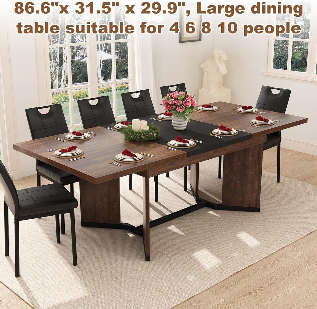 59'-86' Extendable Dining Table for 6 8 10 People,86' Farmhouse Rectangle Extending Dining Table w/Removable Leaves Space Saving,Wooden Adjustable Tables for Kitchen Office Living Room(BR+BK)