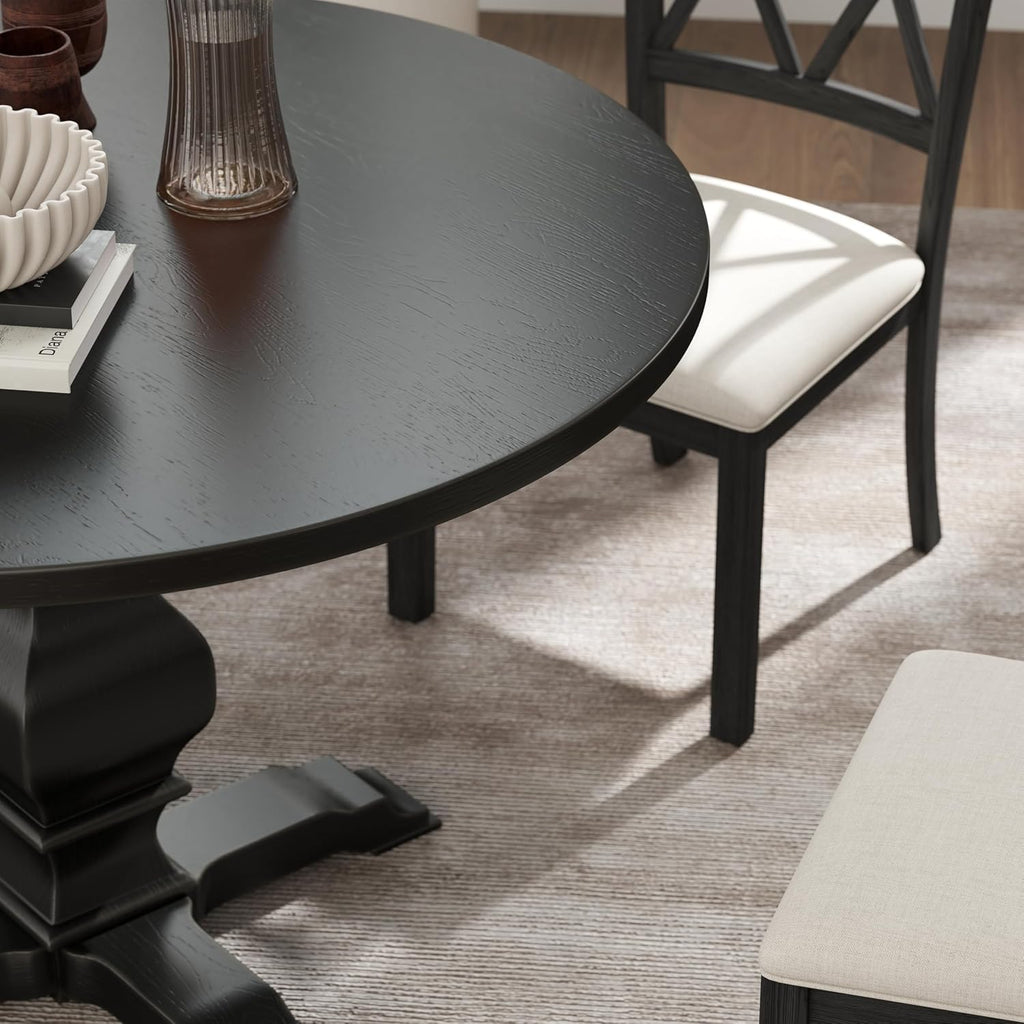 Roundhill Furniture Havre Pedestal Base Round Dining Table, Black