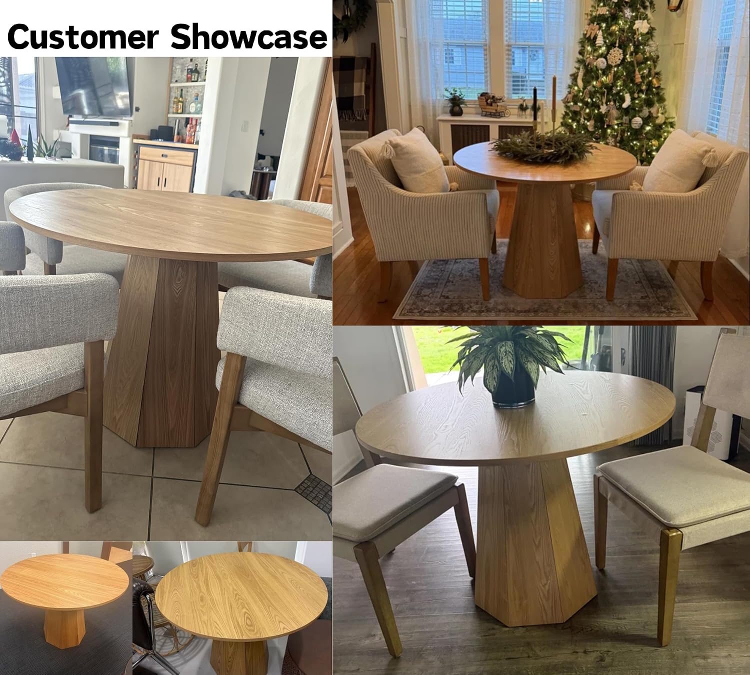 BESTANO 39' Round Solid Wood Dining Table for 4-5 People, Modern Pedestal Dining Kitchen Table, Farmhouse Small Wood Dining Table for Kitchen Easy Assemble, Saving Space, Brown