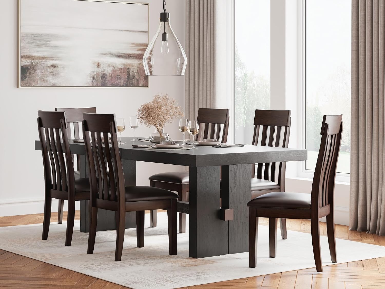 Signature Design by Ashley Haddigan Faux Leather Cushioned Rake Back Dining Chair, 2 Count, Dark Brown