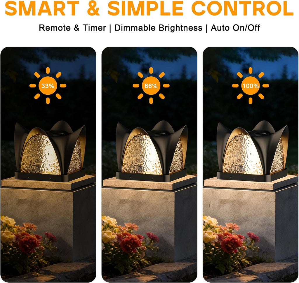 Solar Post Lights, IP54 Modern Pillar Light, Waterproof Column Lamp Outdoor, Dusk to Dawn Solar Post Cap Light with 3200K LED,Fence Deck Cap Lights for Garden Deck Patio Outside Lighting(Opera)